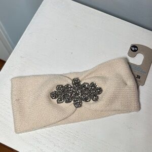 Primark Cream Knit Headband with Jeweled Applique